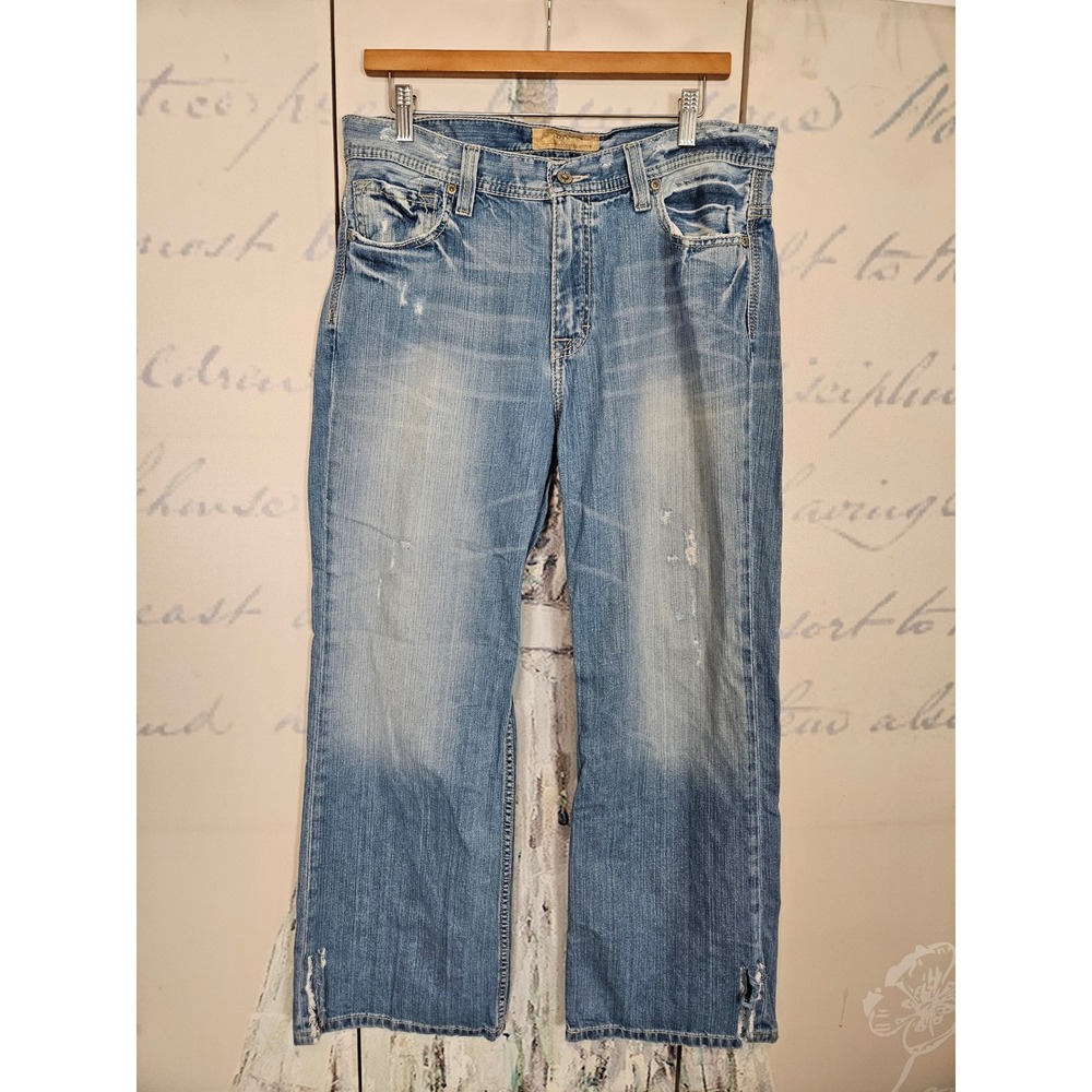 BKE Tyler Relaxed Straight Leg Distressed Light Wash Mens Jeans 33x30 KBK4129S